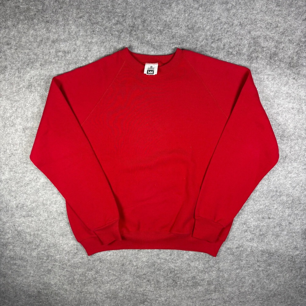 Vintage Lee Red Crewneck Sweatshirt XL Made in USA Raglan Midweight Plain‎ 90s